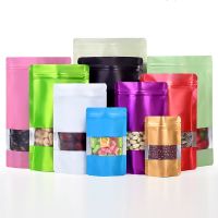 【DT】 hot  Thick Color Aluminum Foil Zipper Self-standing Packaging Bag Food Nut Supermarket Display snack Window Show Package Sealed Bag