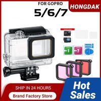 ┇ HONGDAK 60m เคสกันน้ำสำหรับ Go Pro GoPro 7 6 5 Hero สีดำฝาครอบป้องกัน Mount พร้อมตัวกรองอุปกรณ์เสริมสำหรับกล้อง Action