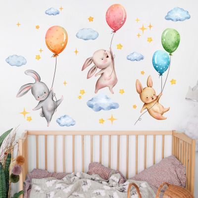 ❂▲ A meter wall stick rabbit clouds of stars the balloon wall sticker background wall room adornment wall stick adhesive wall stickers