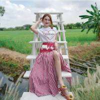 GANNIESHOP Dress เดรส เดรสสีแดง ชุดสีแดง กระโปรงสีแดง เดรสยาว เดรสออกงาน set2ชิ้น เดรสใส่เที่ยว เดรสสาวอวบ เดรสลายสก๊อต สีแดง เดรสกระโปรง