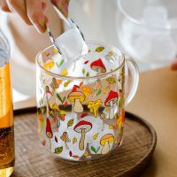 【CW】▽✧  Resistant With Handle Glass Mug Cup Office Mugs Lemon Gourd Pattern Drinkware