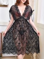 【 WYIN kitchen】 Sexy Nightgowns Women Nightwear Transparent Lace Sleepwear Exotic Floral Embroidery Sleeping Dress Female Temptation Nighties