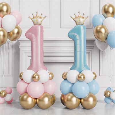 30inch Crown Number 1 Balloons Kit 1st Birthday Party Decoration Foil Balloon Blue Pink Balloon Globos Baby Shower Decoration Balloons