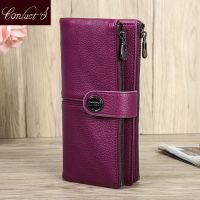 Contact 39;S Long Wallet Women Genuine Leather Female Clutch Wallets Zipper Phone Pocket Purse Money Bag with AirTag Slot