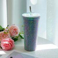 750ML Diamond Tumbler Sparkling Mug Flashing Diamond Straw Cup W4B3