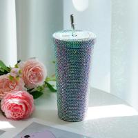 750ML Diamond Tumbler Sparkling Mug Flashing Diamond Cup Straw D1D5