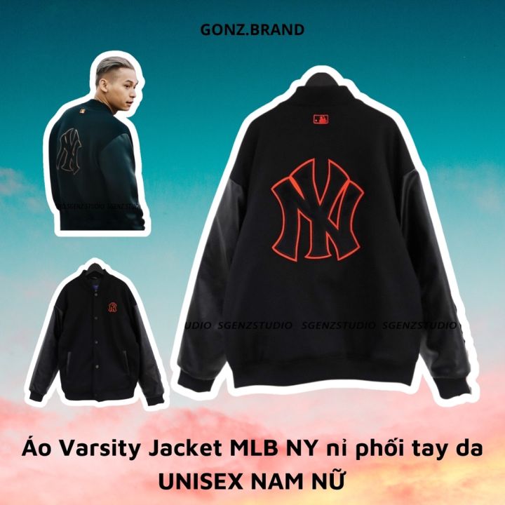 Áo Bomber Jacket MLB Wool Fleece Sleeve New York Yankees Black  31JPF606150N  Sneaker Daily