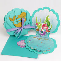 OurWarm Mermaid Party Invitations 3D Pearlescent Mermaid Birthday Party Supplies with Envelopes for Kids Girls Birthday Greeting Cards