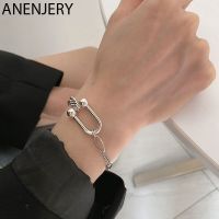 ANENJERY Vintage 925 Sterling Silver Horseshoe U-shaped Tank Chain Bracelet for Women Korean Jewelry S-B455