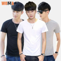 WOMA เสื้อยืดสำหรับผู้ชายเสื้อยืดสีขาวล้วนแขนแขนสั้นคอกลมเสื้อยืดราคาถูก