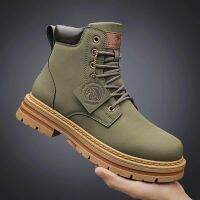 High Top Men Boots Fashion Motorcycle Ankle Boots for Men New Green Male Military Boot Winter Lace-Up Mens Shoes Botas Hombre