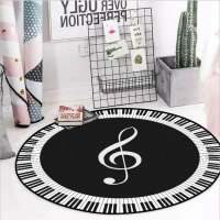 【cw】Piano Round Car,Black and White Music Notes Symbols Pattern,Non-slip Car, Musical Keyboard Rug, Band Rehearsal Room Car 【hot】