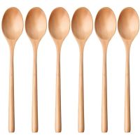 Wooden Spoons,Wood Soup Spoons Long Handle Wooden Teaspoon Japanese Style Spoons for Kitchen Stirring Cooking Eating