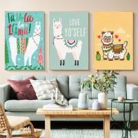 Llama Alpacas อะนิเมะโปสเตอร์เหนียวย้อนยุคคราฟท์ผ้าใบผ้าใบ DIY ห้องบาร์คาเฟ่นอร์ดิกตกแต่งบ้าน