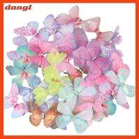 DANGL 36PCS ผ้าออแกนซ่า การตกแต่งผีเสื้อด้วยผ้าโปร่ง สีสันสดใส สองชั้น การตกแต่งผีเสื้อที่มีสีสัน ตกแต่งผีเสื้อ ผีเสื้อรูปผีเสื้อ ผีเสื้อแฟนซี งานฝีมืองานประดิษฐ์