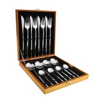 16 Piece/24 Piece Wooden Box Stainless Steel Tableware Knife,Fork And Spoon Main Fourpiece Set Portugal Cross-Bordergift Box Set