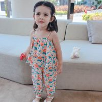 2PcsSet Baju Baby Girl Clothes Girls Fashion Summer Clothing Set Floral Sleeveless Kids Blouse Top Pants Baju Bayi