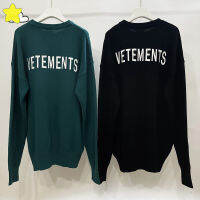 สีดำสีเขียว Vetements ถักเสื้อกันหนาวผู้ชายผู้หญิง1:1จดหมายพิมพ์โลโก้สบายๆ O-คอ O Versize VTM เสื้อสวมหัวเสื้อ