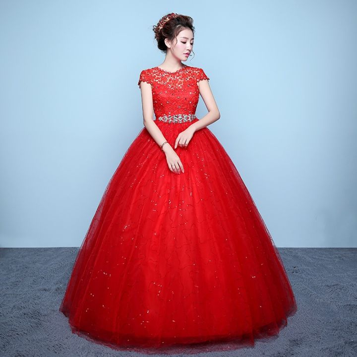 พิธีชุดแต่งงานสตรีตั้งครรภ์เจ้าสาววัยผู้ใหญ่เดรสสีแดงใหญ่ฉบับภาษาเกาหลี-qs1094เกาหลี