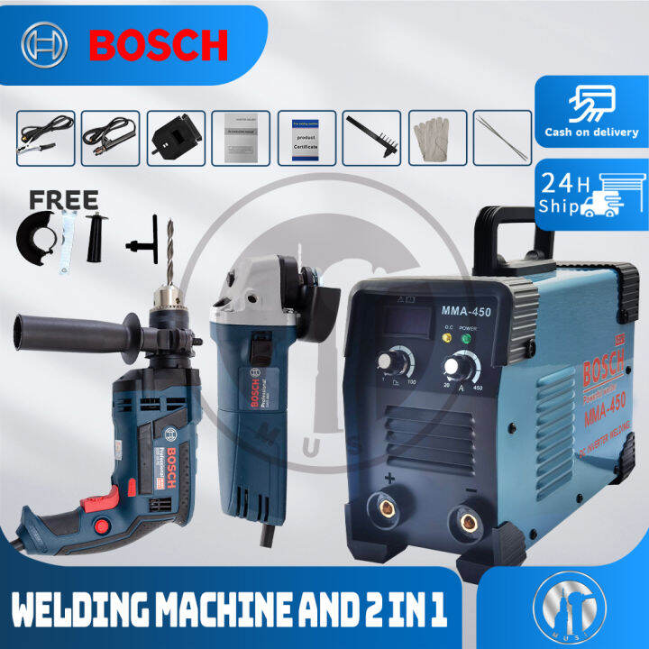 BOSCH 2in1 electric hand Drill and Grinder Set + MMA450 Portable IGBT