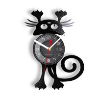 Hot sell Cat Wall Clock For Pet Owners Funny Kitten Wall Art Black Cat Vinyl Record Wall Clock Home Decor Vinyl Record Timepiece Clock