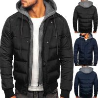 New Product 2021 New Autumn Winter Mens Cotton-Padded Jacket Thick Warm Fake Two-Piece Fashion Hooded Cotton Clothes Male Tracksuit XXXL