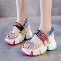 Lucyever 2020 New Women Summer Wedge Sandals Transparent PVC Crystal Chunky Platform Shoes Woman Rainbow Thick Bottom Sandalias