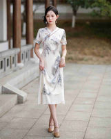 ผู้หญิงแบบดั้งเดิม V คอแขนสั้น Qipao เซ็กซี่ Jacquard ซาติน Aodai Cheongsam Elegant R จีนทุกวัน Dress