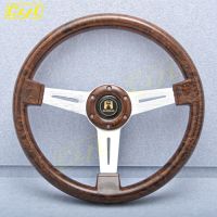 JDM Classic Wood Style Steering Wheel Universal 14inch Silver Black Flat Dish Vintage Sports Steering Wheel Car Accessories Furniture Protectors  Repl