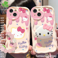 เคสสำหรับ Samsung Galaxy A23เคสโทรศัพท์ลาย A24 A20 A32 A34 A53 A50S A50 A30S A51 A52S A30 A52 A73การ์ตูนน่ารักเฮลโลคิตตี้เคสโทรศัพท์ A54 3D ขอบลูกคลื่นซิลิโคนนิ่มสำหรับเด็กผู้หญิง + กำไลข้อมือ