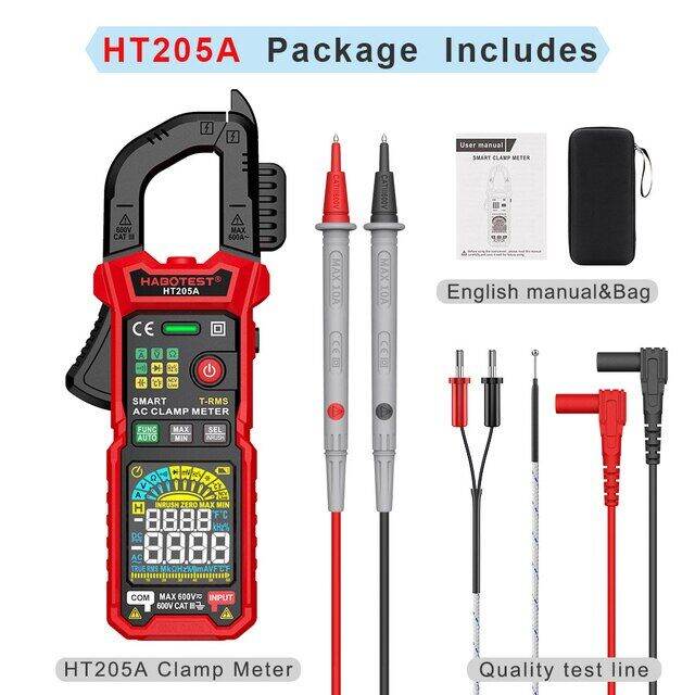 HABOTEST HT205D HT203D Digital Clamp Meter 600A True RMS AC/DC Current