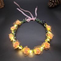 Wedding Party LED Light Foam Rose Flower Tiara Headband Wreath Garland Hairbands Girls Crown Headdress Hair Accessories