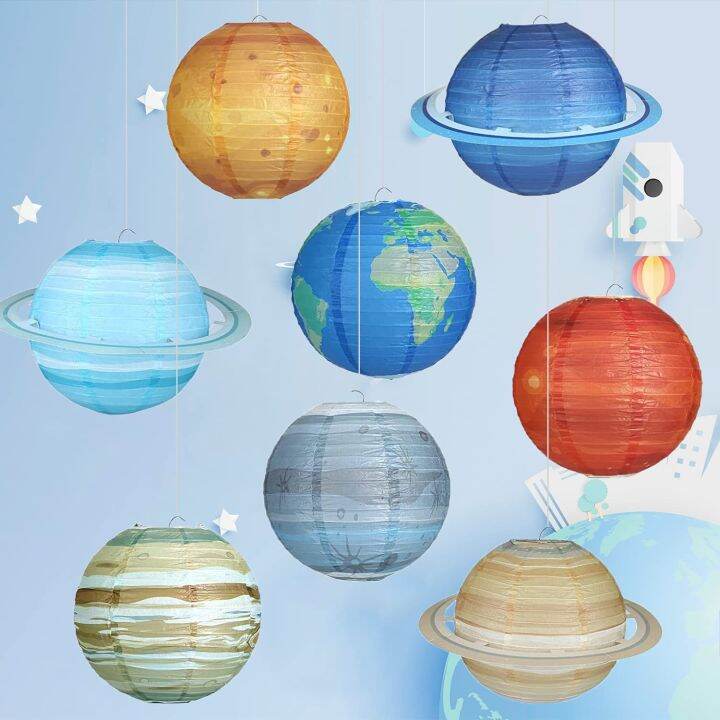 Eight Outer Space Paper Lanterns Hanging Solar System