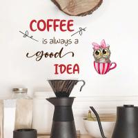 Coffee Cute Owl Bow Wall Sticker Cafe Kitchen Restaurant Background Home Decoration Mural Room Decor Self-adhesive Wallpaper