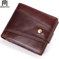 【Layor shop】 MISFITS Cowhide Men Short Wallet Brand Fashion Purse With Coin Pocket 100 Genuine Leather Credit Card Holder Money Bag For Male