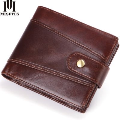 （Layor wallet）  MISFITS Cowhide Men Short Wallet Brandpurse With Coin Pocketgenuine Leather Credit Cardmoney Bag For Male