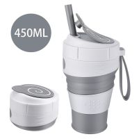 450mL Silicone Collapsible Coffee Cup With Straw Leak-proof Lid For Travel Hiking Picnic Food Grade BPA FREE Foldable Coffee Mug