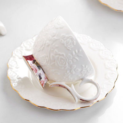 European Style Simple Bone China Flower Tea Cup English Afternoon Tea Cup and Saucer Household Hand-painted Ceramic Coffee Cup
