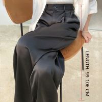 CODadoqkxDGE (Free Gift) Summer Autumn Silk Satin Womens Pants Loose Oversized Black Straight High Waist Casual Korean Wide Leg Trousers for Women