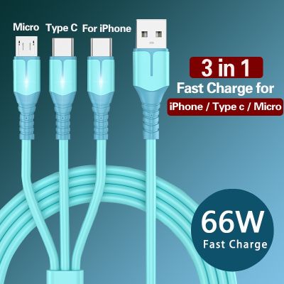 [HOT RUXMMMLHJ 566] 3ใน1 66W ยูเอสบีชาร์จไวสายสำหรับ iPhone Xiaomi Samsung Huawei OPPO โทรศัพท์อุปกรณ์เสริม USB Type C Micro สายชาร์จแบตเตอรี่