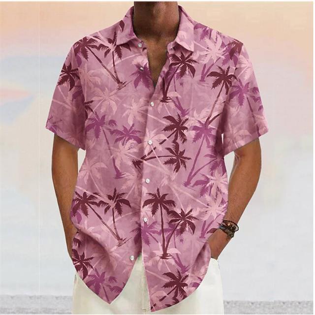 เสื้อมีปกพิมพ์ลายต้นมะพร้าวเสื้อเชิ้ตผู้ชาย7สี5xl-นุ่มลำลองนักออกแบบแฟชั่นแขนสั้นฮาวายสำหรับฤดูร้อน2023