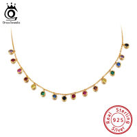 ORSA JEWELS 14k Yellow Gold Multi Color Gemstone Chain Necklace Pendant Charm Fine Jewelry For Women Mothers Gifts For Her EQN27