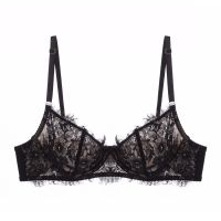 2021 French Eyelash Lacy Lingerie Womens Ultra-thin French Bra with A Hoop Top Fox Gathered Three Quarters(34 Cup)