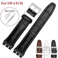 ✧✔▩ 17mm 19mm Leather Watchbands for SWATCH Watch Belt Cowhide Bamboo Embossed Pattern Leather Strap for Women Men