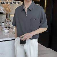 EERSHENSHI เสื้อโปโลเสื้อยืดลำลองธุรกิจแขนสั้นมีซิปของผู้ชายแบบลำลองธุรกิจ