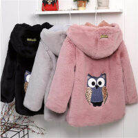 3-16Y of Teens Girls Woolen Jacket Coat Autumn  New Kids Childrens Hooded Fake Fur Winter Wool Cotton Blends Outwear