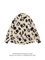 Street retro floral full print long-sleeved shirt men and women trendy brand loose couple casual shirt jacket 【BYUE】