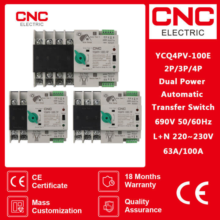 Cnc P Din Rail Ats Pv Inverter Dual Power Suis Pemilih Pemindahan Automatik Tanpa Gangguan A