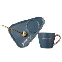 Genuine Original High-end Nordic light luxury ceramic coffee cup with spoon and saucer set Internet celebrity retro simple breakfast snack afternoon tea cup