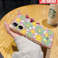 JIUMOO เคสสำหรับ Realme C33 C33 N55 C55เคสแฟชั่นสวยงามดอกไม้ใหม่กรอบสี่เหลี่ยมพื้นผิวชุบซิลิก้าเจลเคสมือถือกันกระแทกรวมทั้งหมดรวมเลนส์กล้องถ่ายรูปป้องกัน